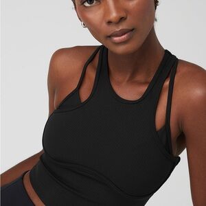 ALO Yoga Black Strappy Ribbed Sports Bra